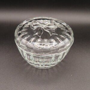 Bormioli Rocco Italy Round Ribbed Embossed Glass Ribbon Jewelry Trinket Box